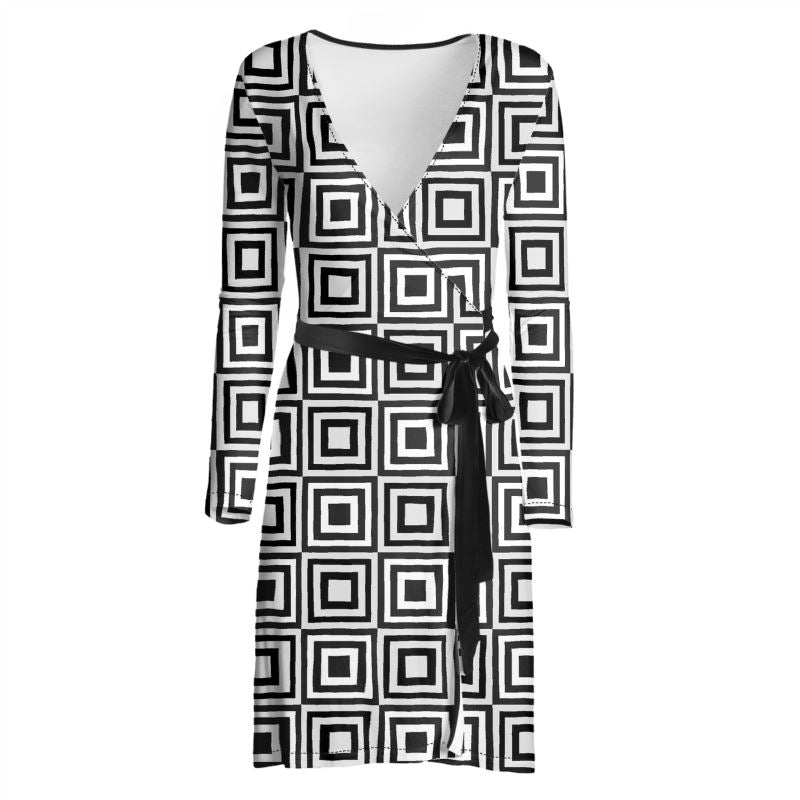 Black and White Wrap Dress - Objet D'Art