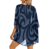 scroll blue print Women's Kimono Chiffon Cover Up (Model H51) - Objet D'Art