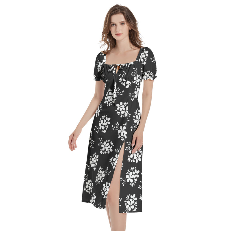 Puff Sleeve Split Thigh Midi Dress - Objet D'Art