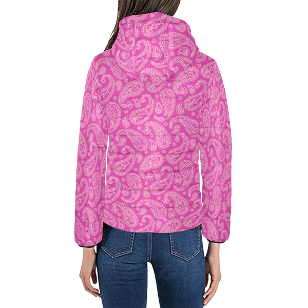Innuendos of Pink and Paisley Women's Padded Hooded Jacket - Objet D'Art