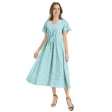 Flutter Sleeve Drawstring Waist Flared Dress - Objet D'Art