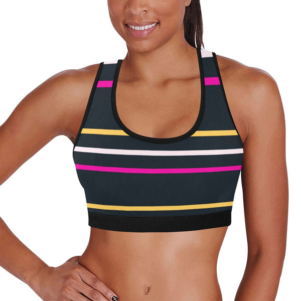striped chained up 22 Women's All Over Print Sports Bra (Model T52) - Objet D'Art
