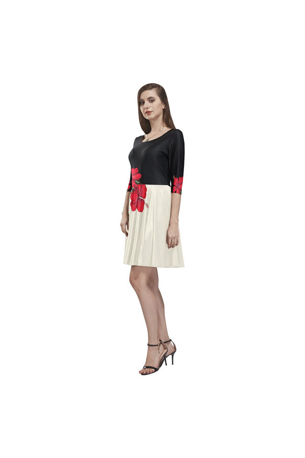 Hibiscus Accented Tethys Half-Sleeve Skater Dress - Objet D'Art