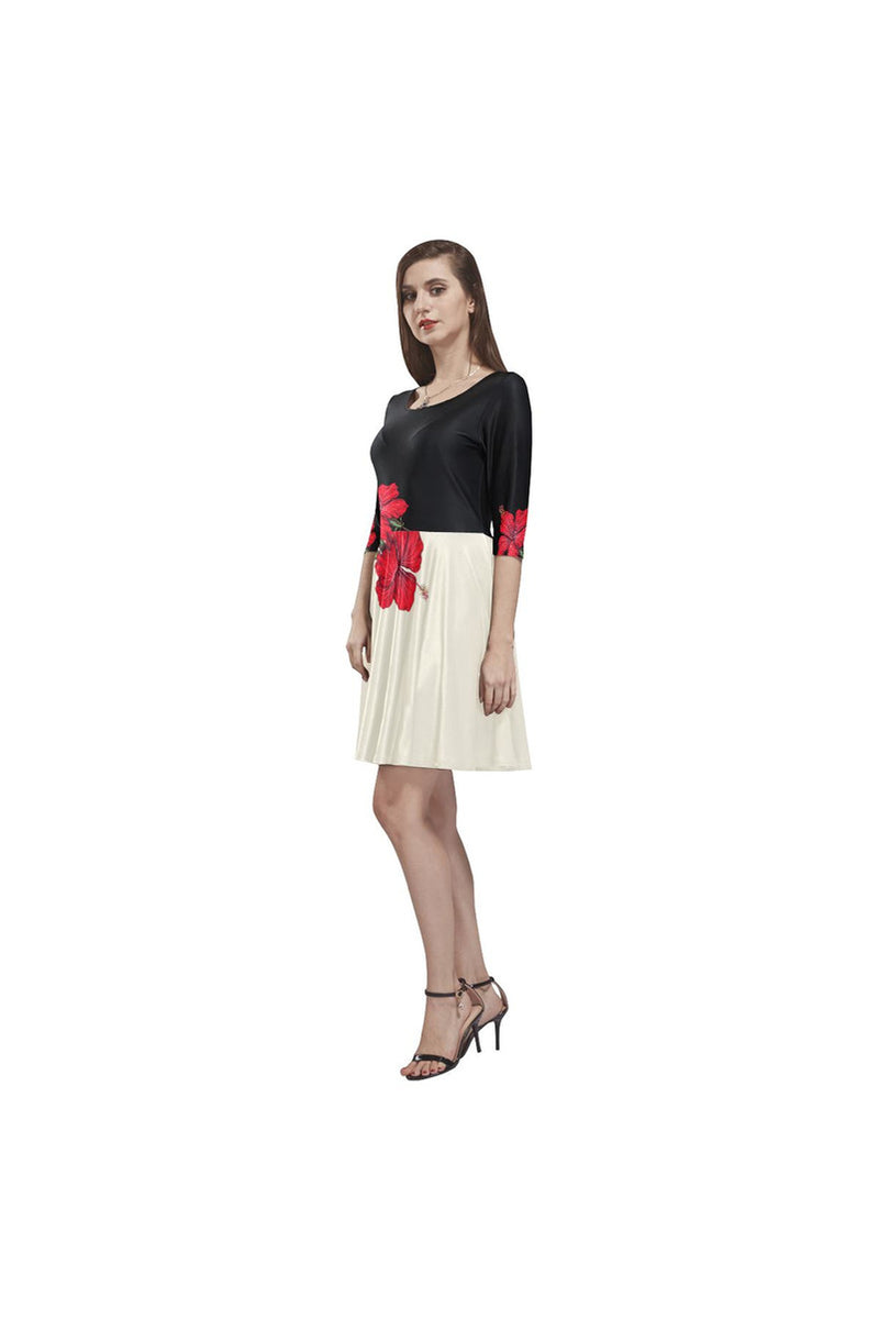 Hibiscus Accented Tethys Half-Sleeve Skater Dress - Objet D'Art