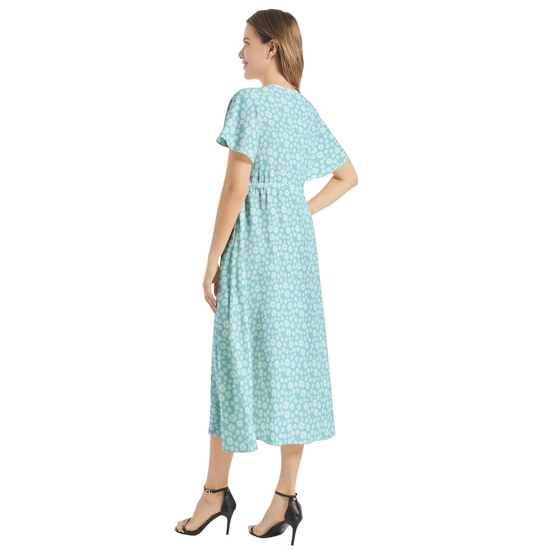 Flutter Sleeve Drawstring Waist Flared Dress - Objet D'Art
