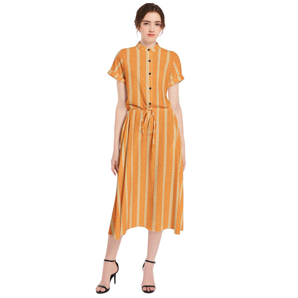 Drawstring Waist A-line Flared Midi Dress - Objet D'Art