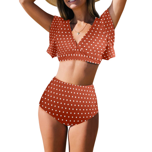 Polkadot Women's Ruffle Sleeve Bikini Swimsuit - Objet D'Art