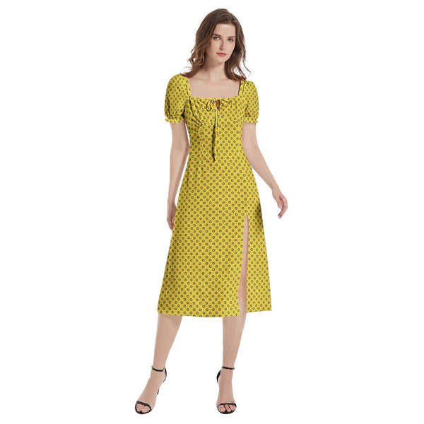Puff Sleeve Split Thigh Midi Dress - Objet D'Art