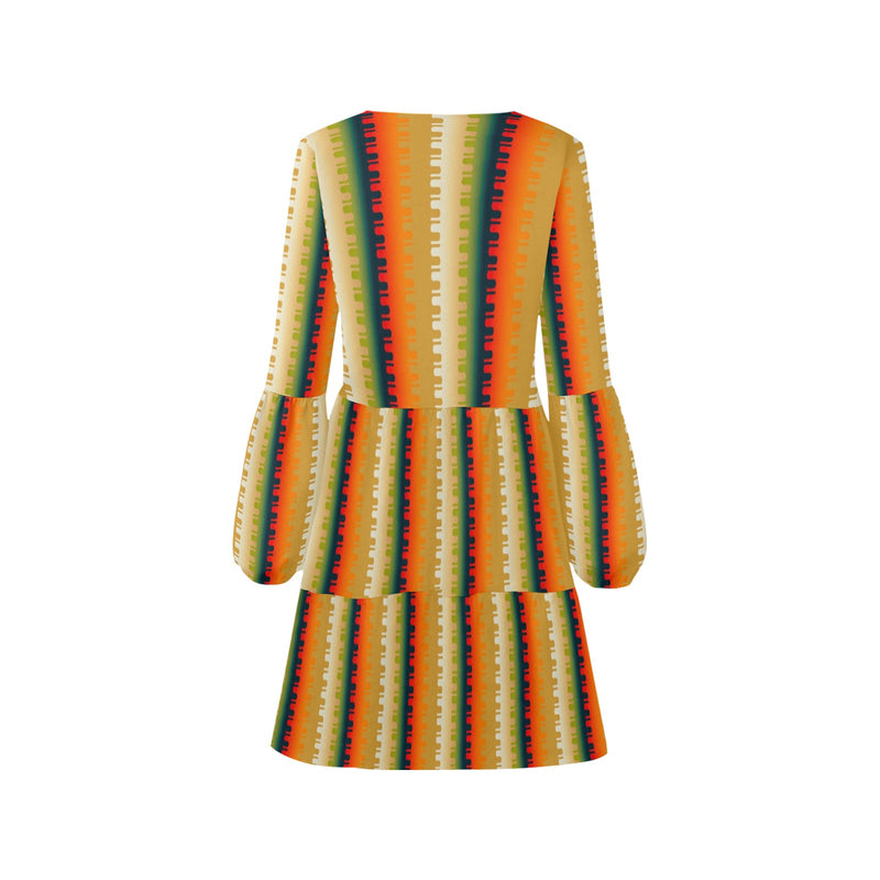 Groovy Autumn V-Neck Loose Fit Dress (Model D62) - Objet D'Art