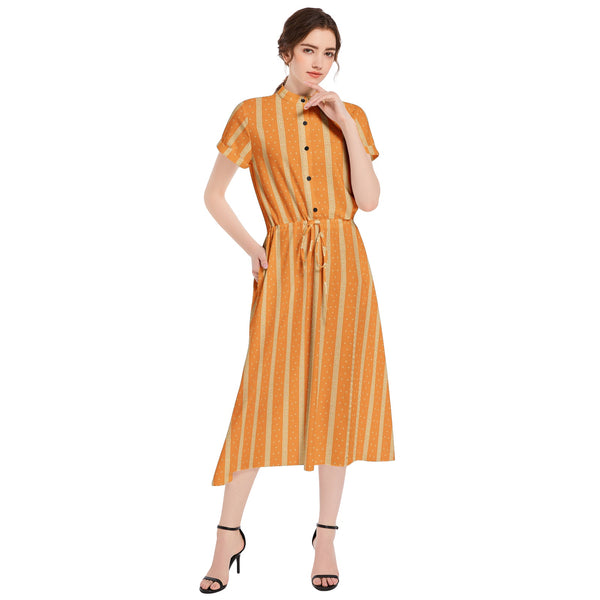 Drawstring Waist A-line Flared Midi Dress - Objet D'Art