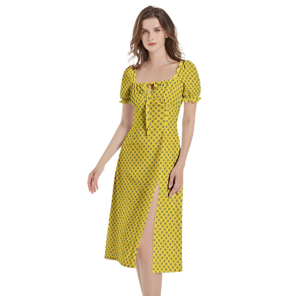 Puff Sleeve Split Thigh Midi Dress - Objet D'Art