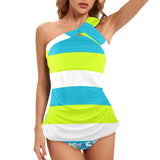 pisces neon green blue ombre print Women's One Shoulder Backless Swimsuit (Model S44) - Objet D'Art