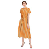 Drawstring Waist A-line Flared Midi Dress - Objet D'Art