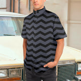 waves8 print Men's Stand-Up Collar Short Sleeve Shirt - Objet D'Art