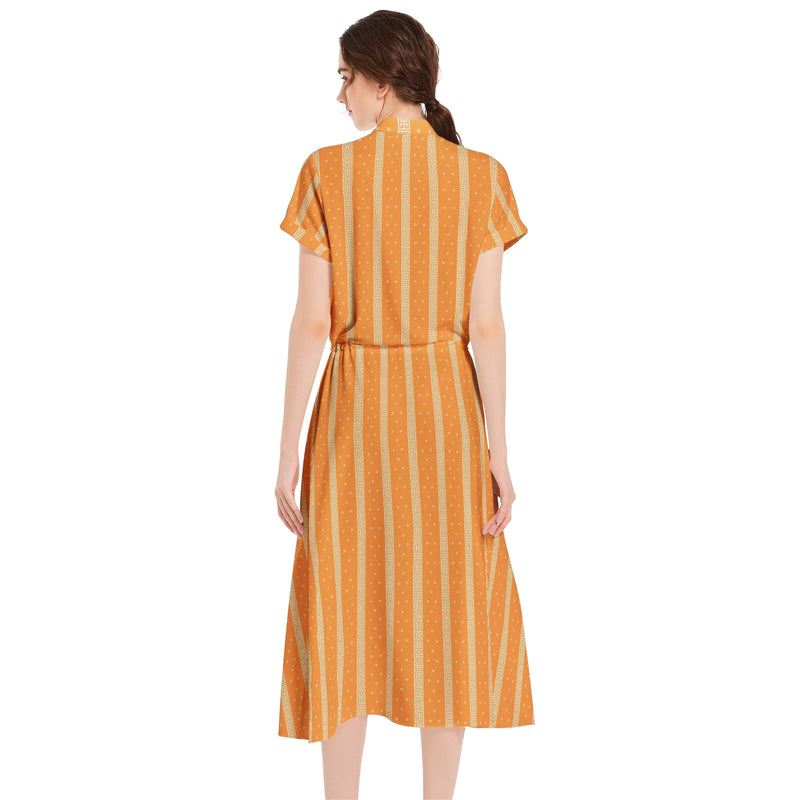 Drawstring Waist A-line Flared Midi Dress - Objet D'Art