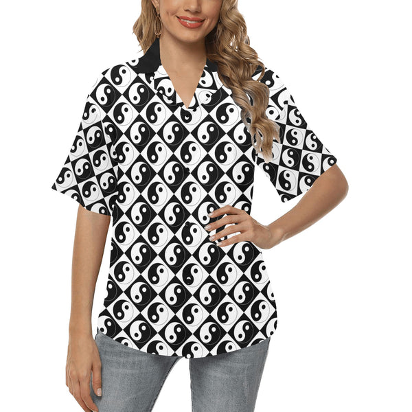 black 2 9k All Over Print Hawaiian Shirt for Women (Model T58) - Objet D'Art
