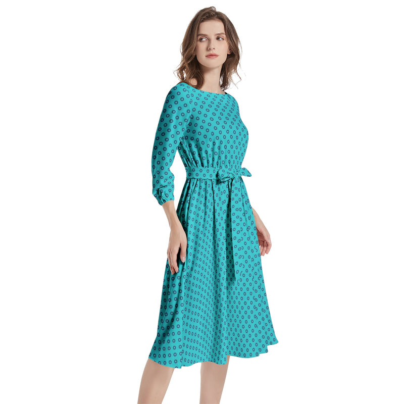 Polka Loops Boat Neck Belted Flared Dress - Objet D'Art