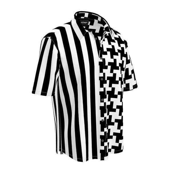 Houndstooth and Stripes Short Sleeve Shirt - Objet D'Art