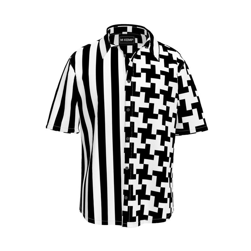 Houndstooth and Stripes Short Sleeve Shirt - Objet D'Art