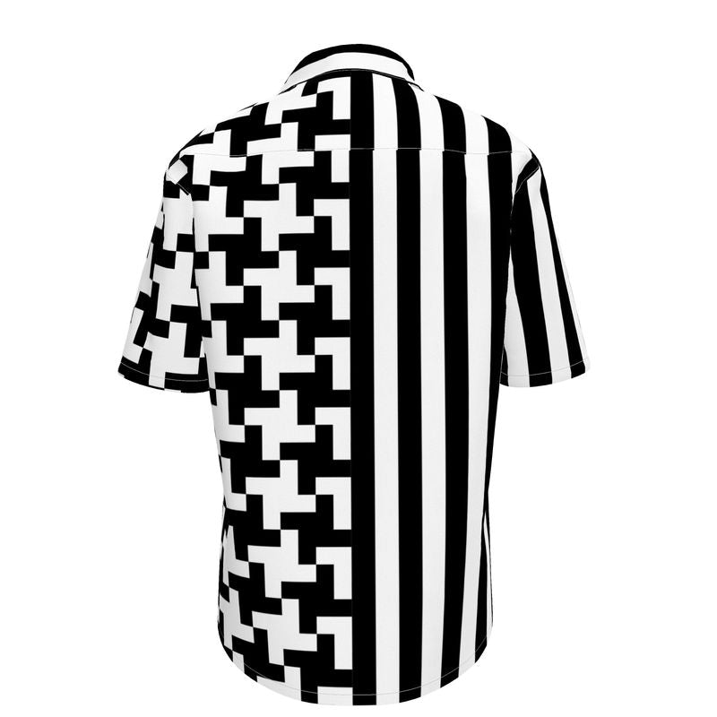 Houndstooth and Stripes Short Sleeve Shirt - Objet D'Art