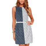 chevron blue and white print Eos Women's Sleeveless Dress (Model D01) - Objet D'Art