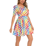 Short Sleeve Ruched Bust Flared Hem Dress - Objet D'Art