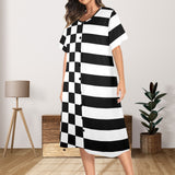 bw check print 2 Women's Button Front House Dress - Objet D'Art
