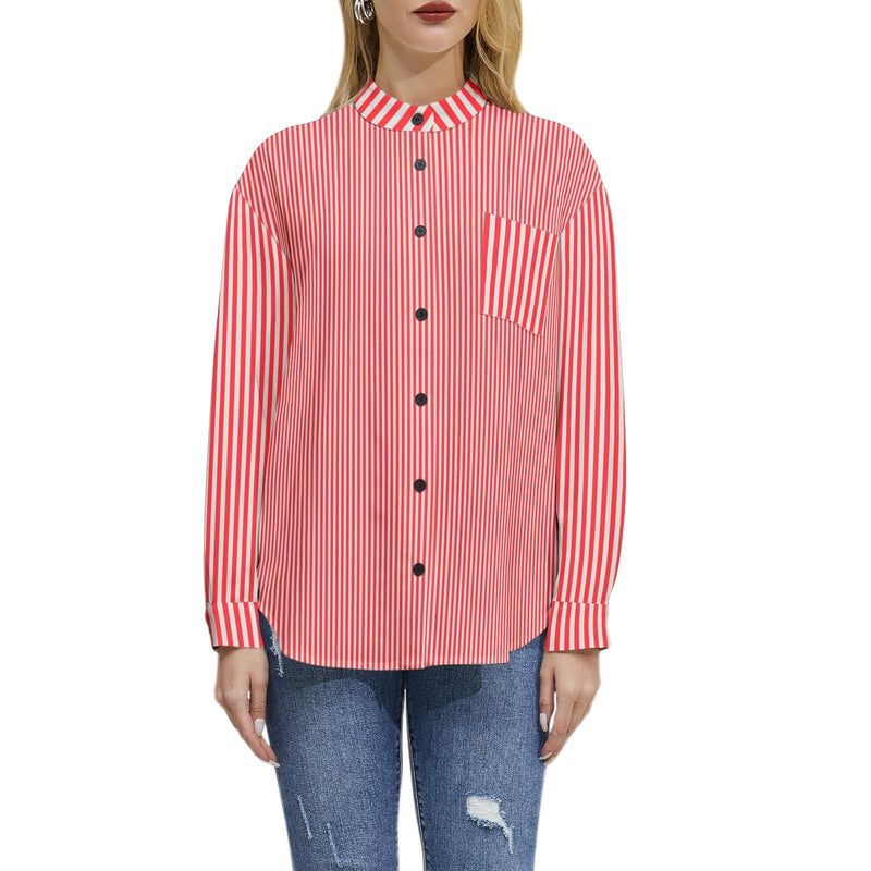 Scarlet Striped Long Sleeve Button Up Casual Shirt Top - Objet D'Art