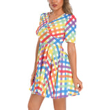 Short Sleeve Ruched Bust Flared Hem Dress - Objet D'Art