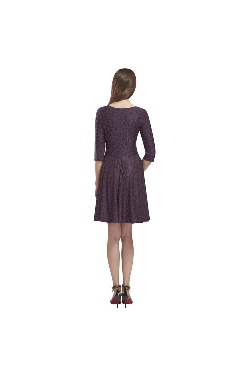 Plum Leopard Print Tethys Half-Sleeve Skater Dress - Objet D'Art
