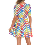 Short Sleeve Ruched Bust Flared Hem Dress - Objet D'Art