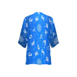 zodiac constellation print 2 Women's Kimono Chiffon Cover Up (Model H51) - Objet D'Art