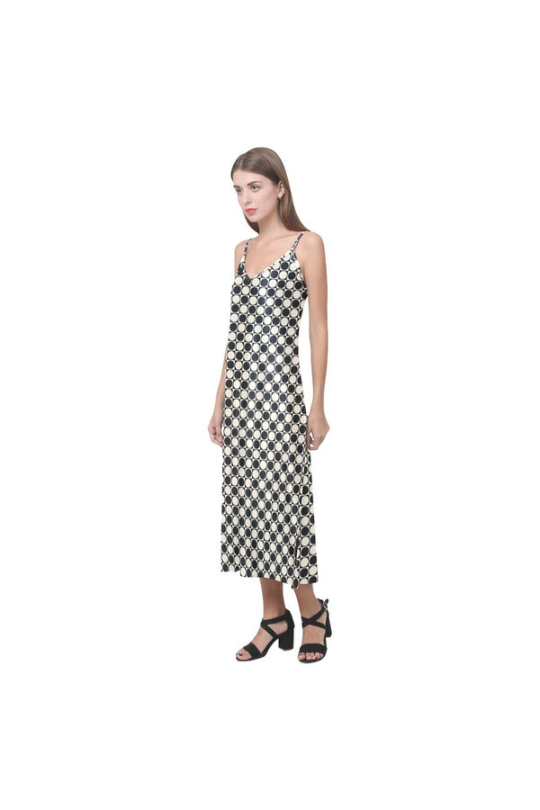 Checker V-Neck Open Fork Long Dress(Model D18) - Objet D'Art