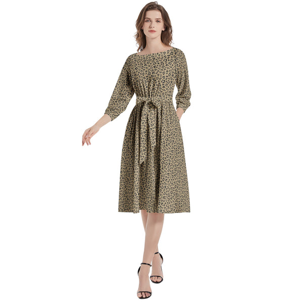Boat Neck Belted Flared Dress - Objet D'Art