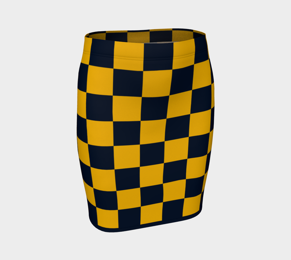 Blue & Gold Checkered Fitted Skirt - Objet D'Art