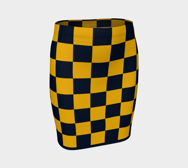 Blue & Gold Checkered Fitted Skirt - Objet D'Art