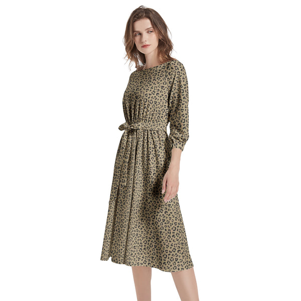 Boat Neck Belted Flared Dress - Objet D'Art