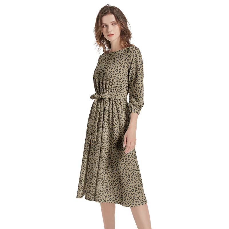 Boat Neck Belted Flared Dress - Objet D'Art