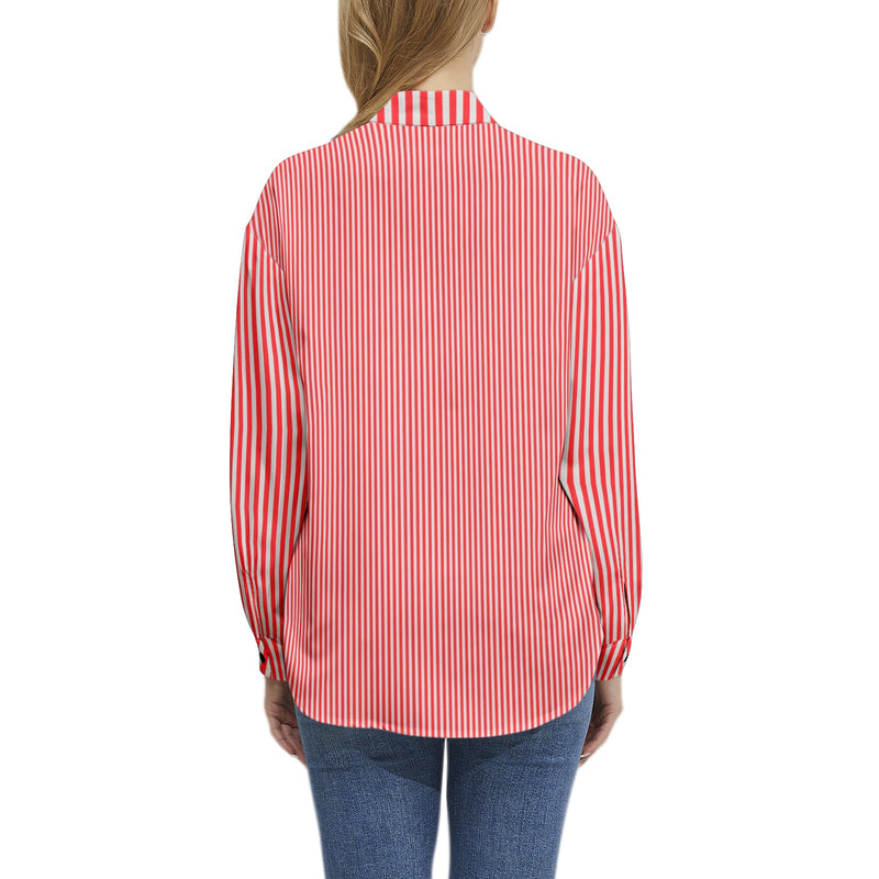 Scarlet Striped Long Sleeve Button Up Casual Shirt Top - Objet D'Art