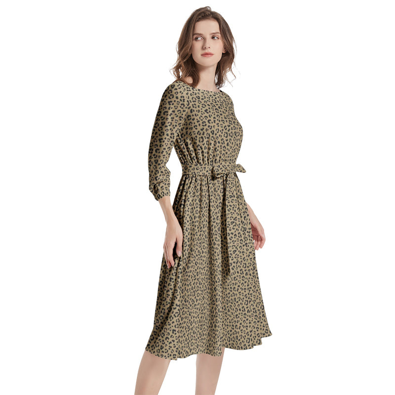 Boat Neck Belted Flared Dress - Objet D'Art