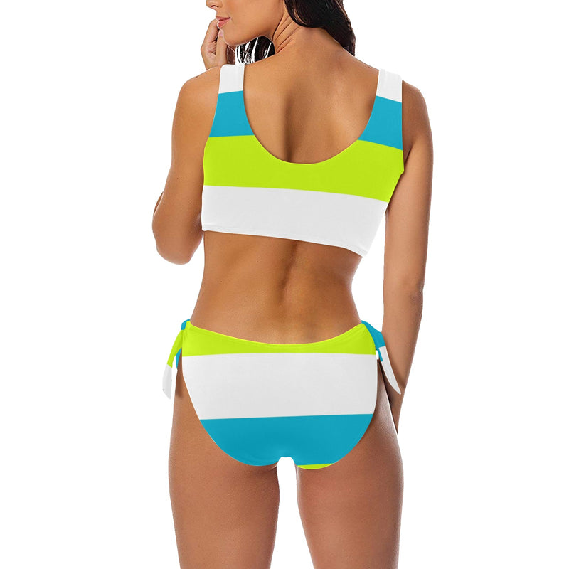 tricolor swimsuit print 4 Bow Tie Front Bikini Swimsuit (Model S38) - Objet D'Art