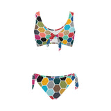 color hex print 2 Bow Tie Front Bikini Swimsuit (Model S38) - Objet D'Art