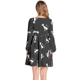 Nine Lives Lantern Sleeve Deep V-Neck Short Dress - Objet D'Art