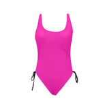 fuchsia print solid Drawstring Side One-Piece Swimsuit (Model S14) - Objet D'Art