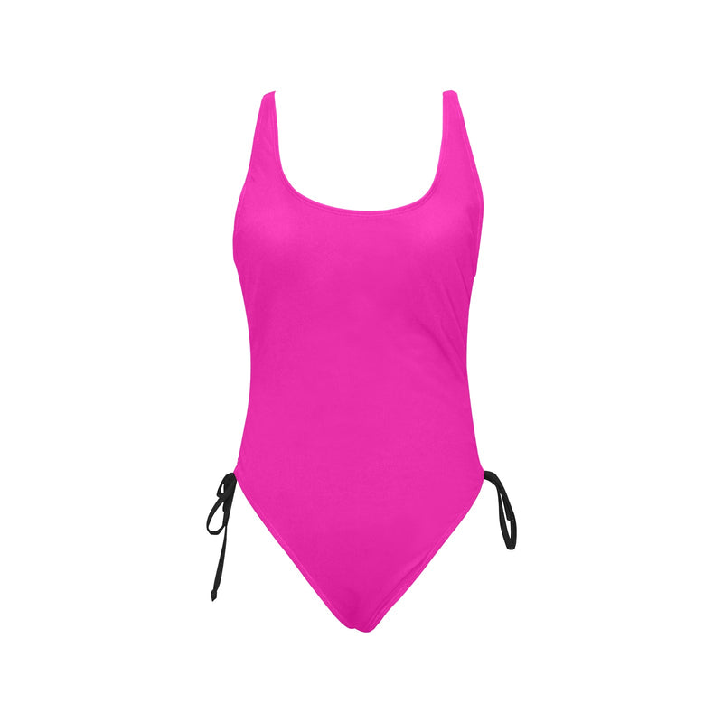 fuchsia print solid Drawstring Side One-Piece Swimsuit (Model S14) - Objet D'Art