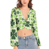 Luck of the Irish Women's Deep V-Neck Lantern Sleeve Crop Top - Objet D'Art