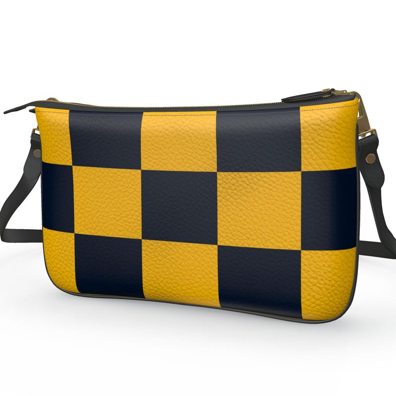 Black & Gold Checkered Pochette Double Zip Bag - Objet D'Art