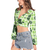 Luck of the Irish Women's Deep V-Neck Lantern Sleeve Crop Top - Objet D'Art