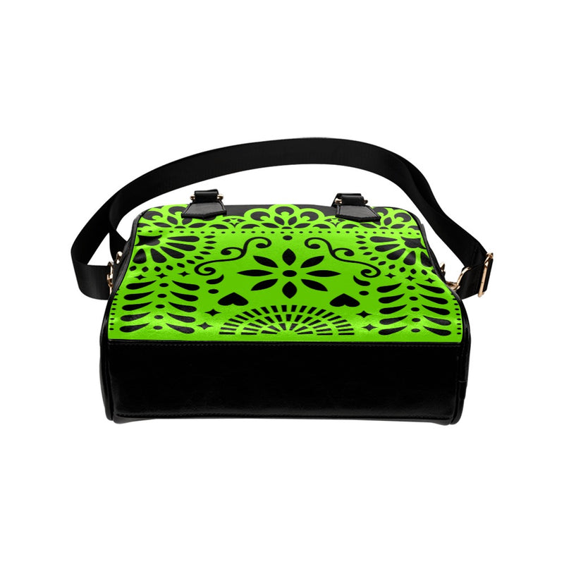 Lime Green Papel Picado Shoulder Handbag (Model 1634) - Objet D'Art