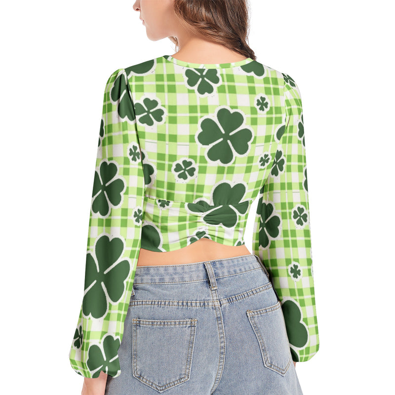 Luck of the Irish Women's Deep V-Neck Lantern Sleeve Crop Top - Objet D'Art